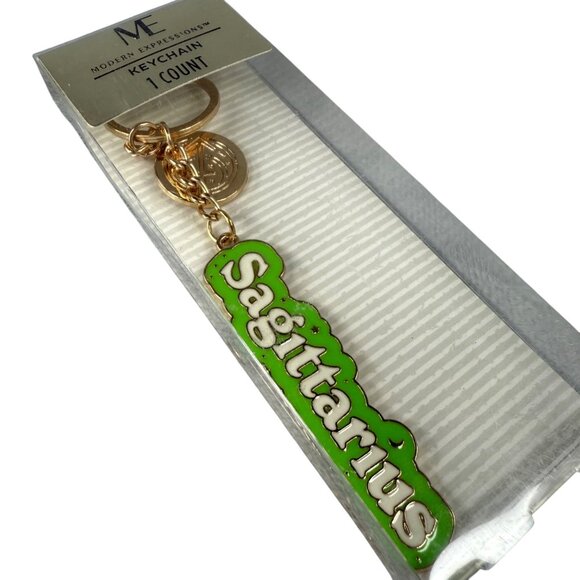 Sagittarius Zodiac Sign Keychain By Modern Expressions Green Gold Colors - Picture 1 of 16